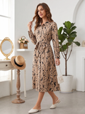 Mywestern Beige Animal Print Shirt Dress for Women