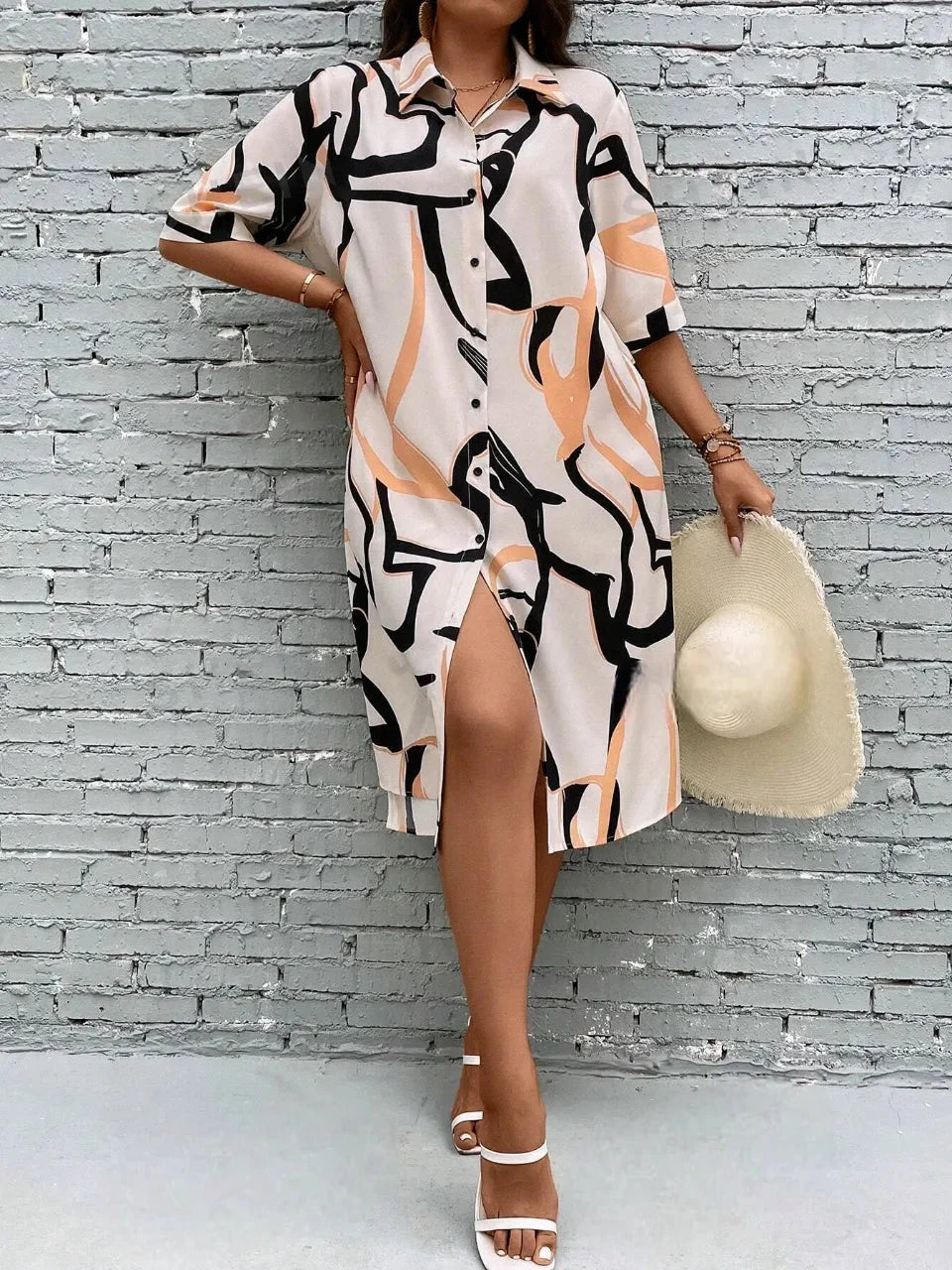 My Western Plus Allover Print Button Front Shirt Dress My Western