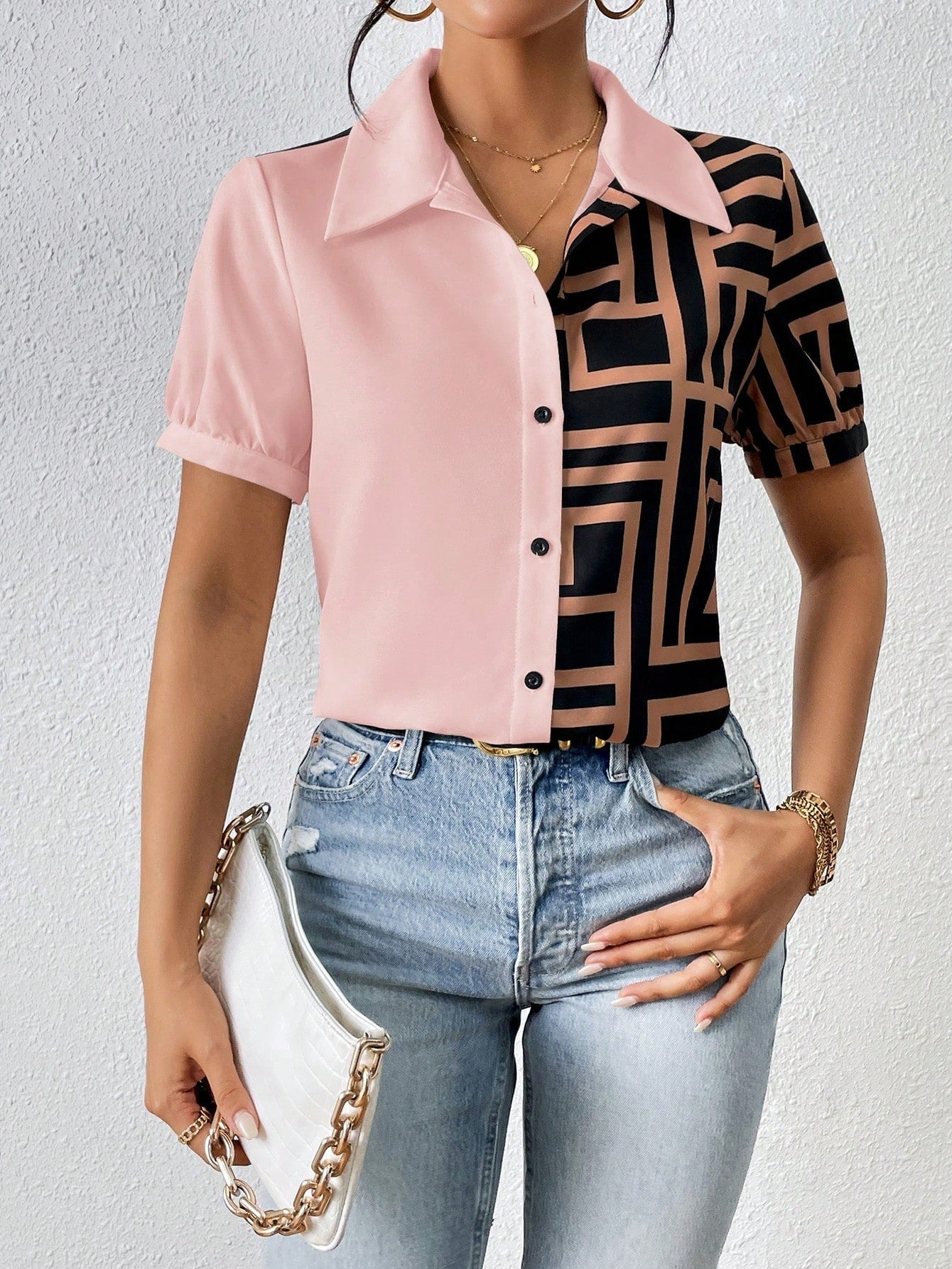MyWestern Chic Half-and-Half Button Down Shirt My Western
