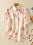 MyWestern Pink Floral Print Button-Down Shirt Top for Women