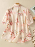 MyWestern Pink Floral Print Button-Down Shirt Top for Women