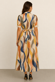 MyWestern Abstract Print Belted Maxi Shirt Dress for Women