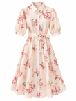Blush Pink Cherry Blossom Printed Shirt Midi Dress