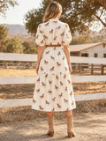 Women’s Horse Print Belted Midi Shirt Dress