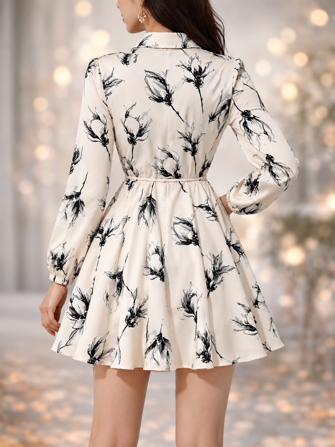 Women’s Floral Print Fit & Flare Mini Shirt Dress with Waist Tie