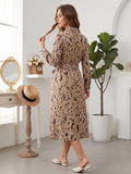 Mywestern Beige Animal Print Shirt Dress for Women