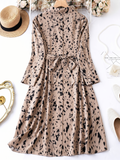 Mywestern Beige Animal Print Shirt Dress for Women