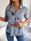 MyWestern Feather Print Light Blue Shirt My Western