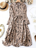 Mywestern Beige Animal Print Shirt Dress for Women