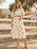 Women’s Horse Print Belted Midi Shirt Dress