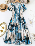 My Western Women's Elegant Plaid & Print V-Neck Short Sleeve Summer Dress My Western