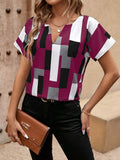 MyWesternMulticolor Abstract Stripe Print Short Sleeves Round Neck Top WesternLove