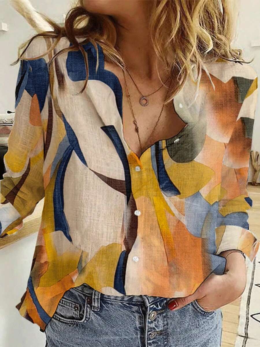 Women's Abstract Print Lightweight Button-Down Shirts MyWestern