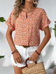 MyWesternOrange Soft Fabric Abstract Stripe Print Rolled-Up Short Sleeves Round Neckline Relaxed Fit Top For Women & Girls WesternLove