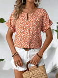 MyWesternOrange Soft Fabric Abstract Stripe Print Rolled-Up Short Sleeves Round Neckline Relaxed Fit Top For Women & Girls WesternLove