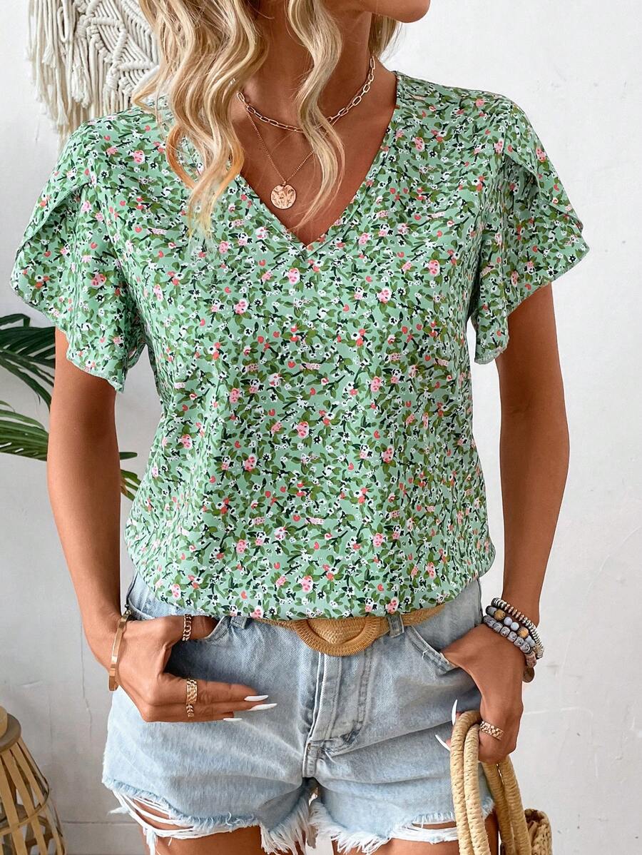 MyWesternPrint Rolled-Up Short Sleeves Round Neckline Relaxed Fit Top For Women & Girls WesternLove