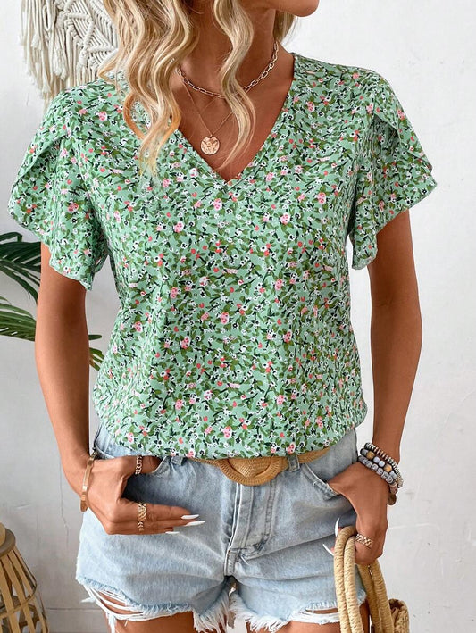 MyWesternPrint Rolled-Up Short Sleeves Round Neckline Relaxed Fit Top For Women & Girls WesternLove