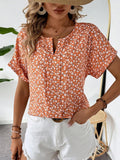 MyWesternOrange Soft Fabric Abstract Stripe Print Rolled-Up Short Sleeves Round Neckline Relaxed Fit Top For Women & Girls WesternLove