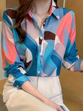 🎨 Retro Color Curve Abstract Shirt – Statement Elegance for Modern Women MyWestern