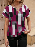 MyWesternMulticolor Abstract Stripe Print Short Sleeves Round Neck Top WesternLove