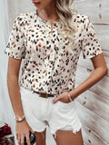 MyWesternWhite Soft Fabric Abstract Stripe Print Rolled-Up Short Sleeves Round Neckline Relaxed Fit Top For Women & Girls WesternLove