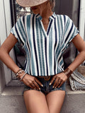 MyWesternMulticolor Striped Print Notched Neck Short Sleeve Top WesternLove