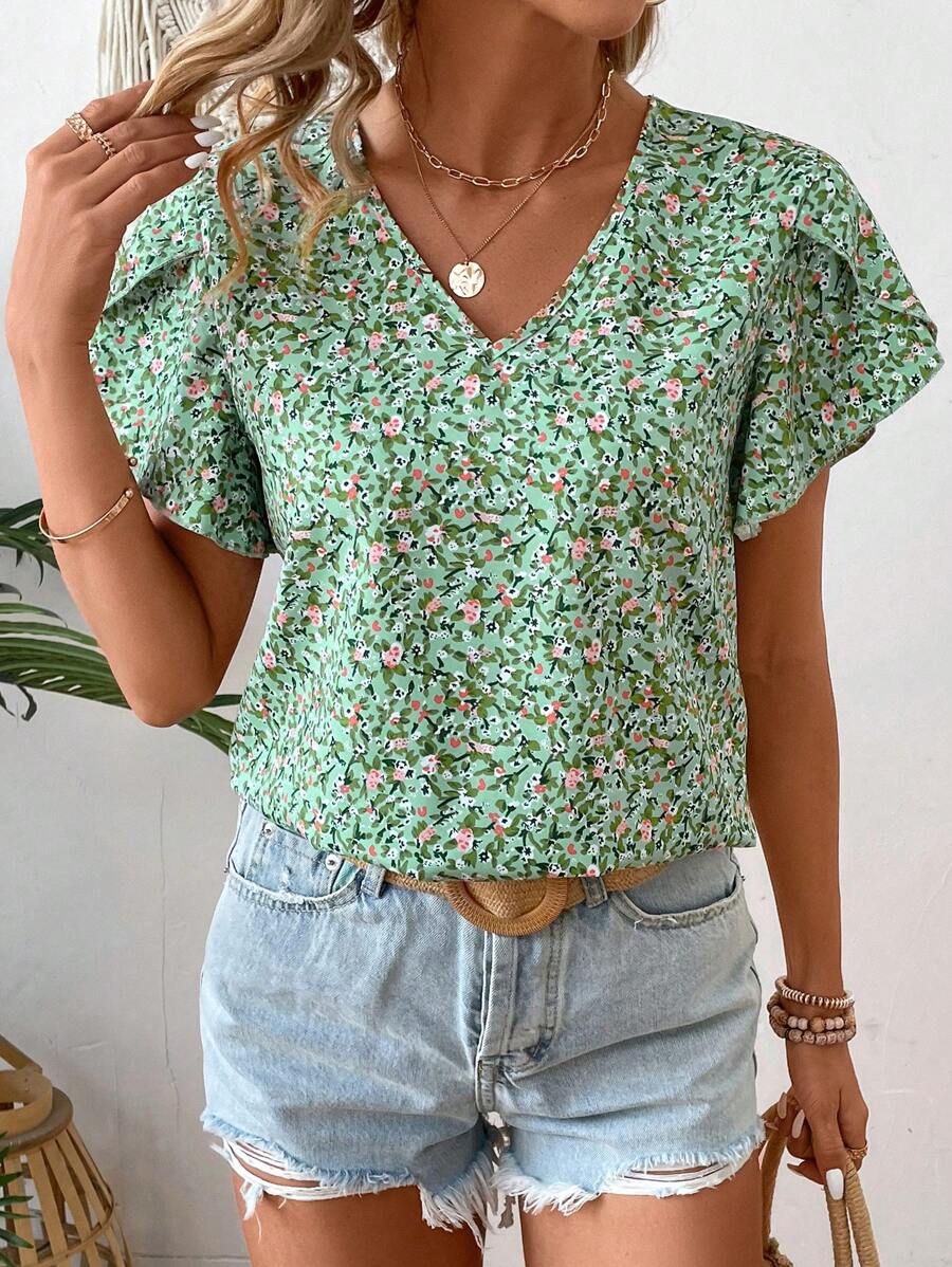 MyWesternPrint Rolled-Up Short Sleeves Round Neckline Relaxed Fit Top For Women & Girls WesternLove