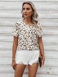 MyWesternWhite Soft Fabric Abstract Stripe Print Rolled-Up Short Sleeves Round Neckline Relaxed Fit Top For Women & Girls WesternLove