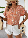 MyWesternOrange Soft Fabric Abstract Stripe Print Rolled-Up Short Sleeves Round Neckline Relaxed Fit Top For Women & Girls WesternLove