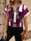 MyWesternMulticolor Abstract Stripe Print Short Sleeves Round Neck Top WesternLove
