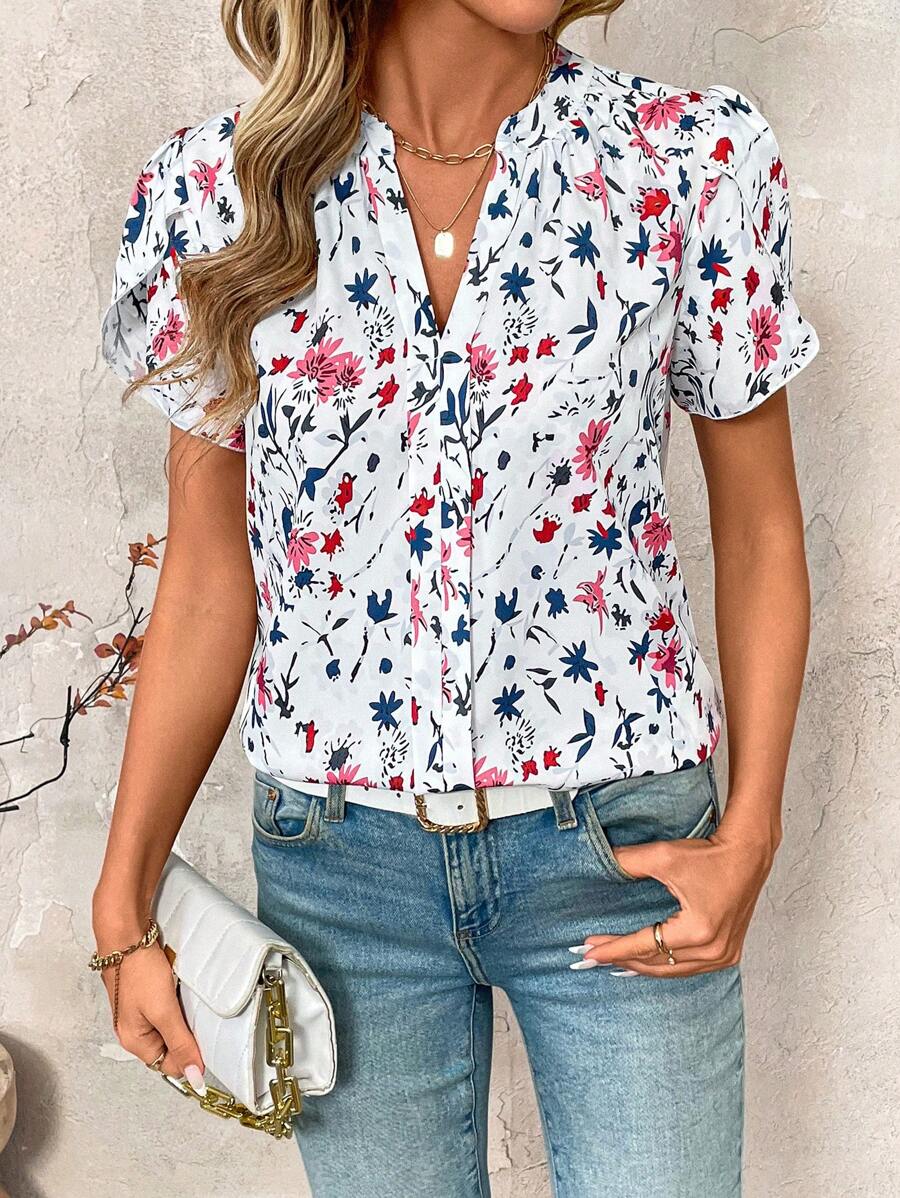 MyWesternWomen's  Soft Fabric Abstract Stripe Print Rolled-Up Fit Top WesternLove