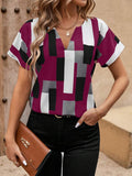 MyWesternMulticolor Abstract Stripe Print Short Sleeves Round Neck Top WesternLove