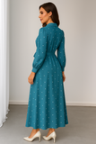 My Western Teal-Blue Heart Print Maxi Shirt Dress